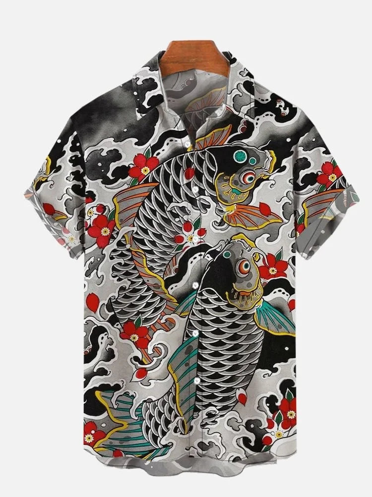 Monster with Mech Ocean Waves Short Sleeve Shirt