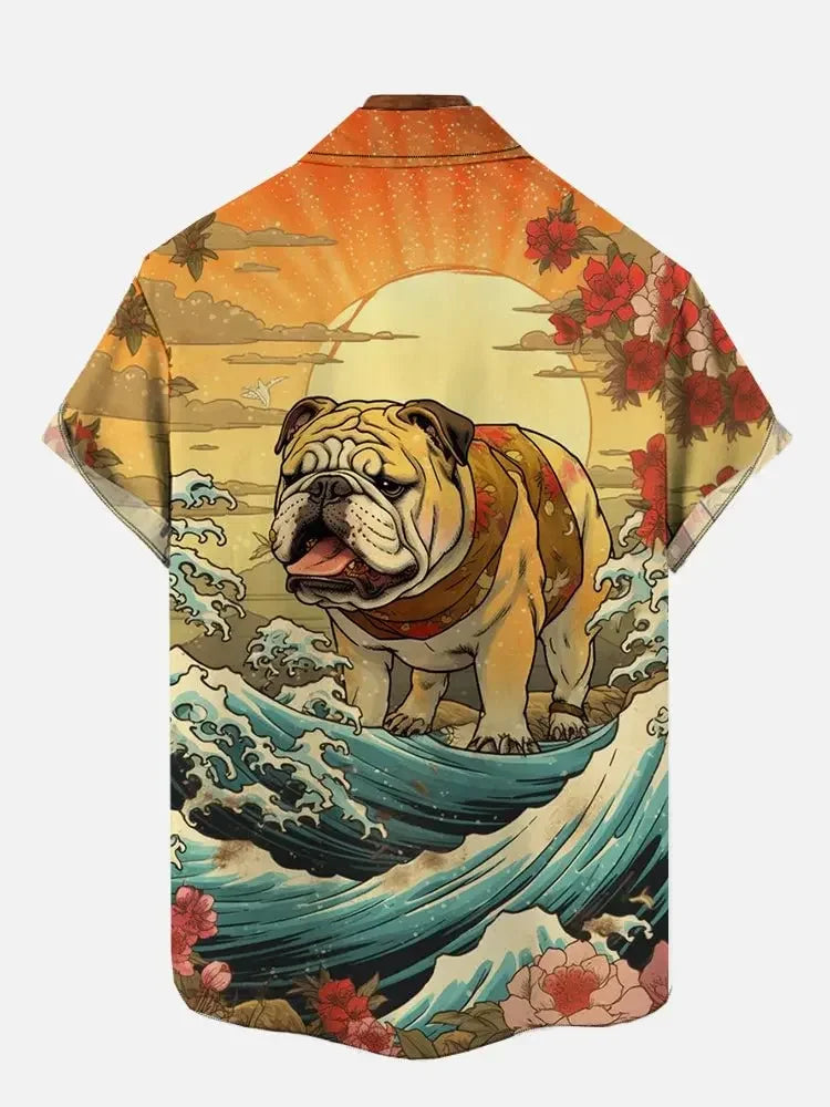 Monster with Mech Ocean Waves Short Sleeve Shirt