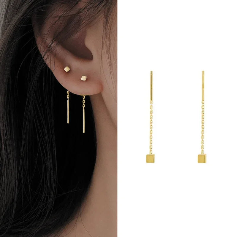 Rose Gold Color Zircon Crystal Threader Earing