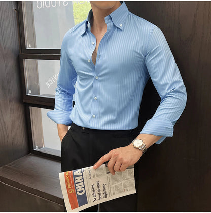 Dark striped slim-fit shirt