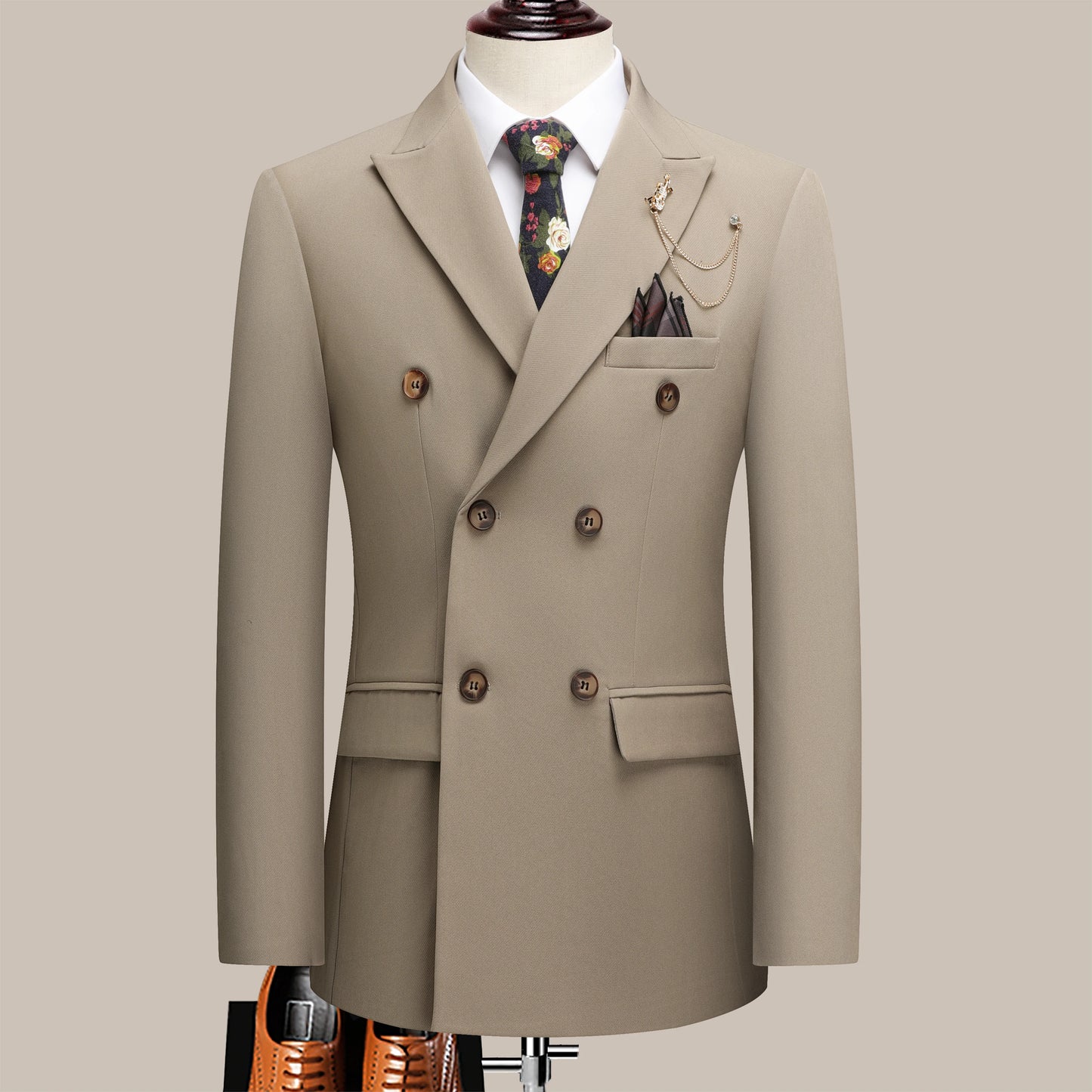 Men's Solid Color Suit Two-Piece Set With Lapel Collar