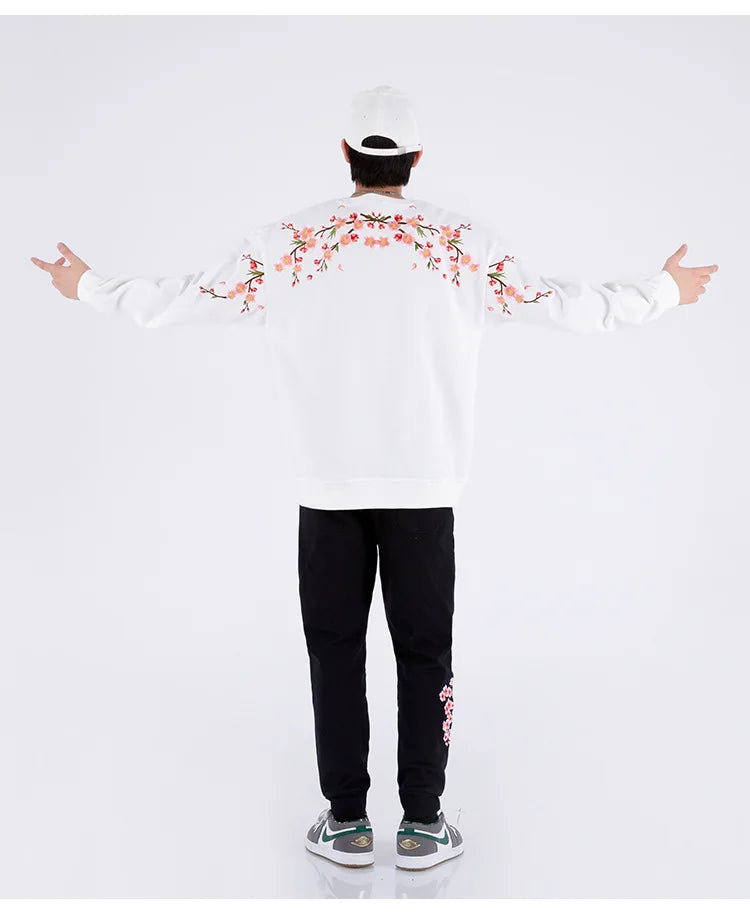 Vintage Flower Embroidery Sweatshirt Hoodies men