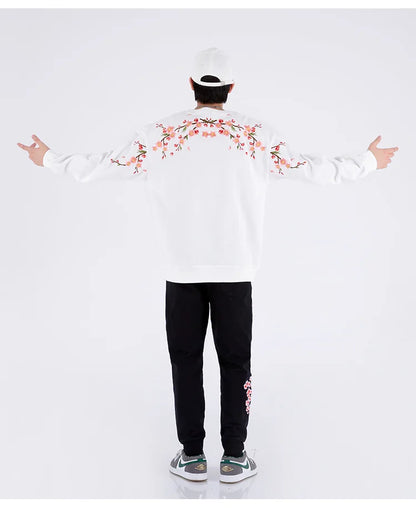 Vintage Flower Embroidery Sweatshirt Hoodies men