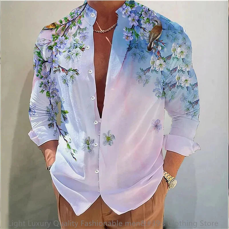 Flower pattern long-sleeved Shirt for Men