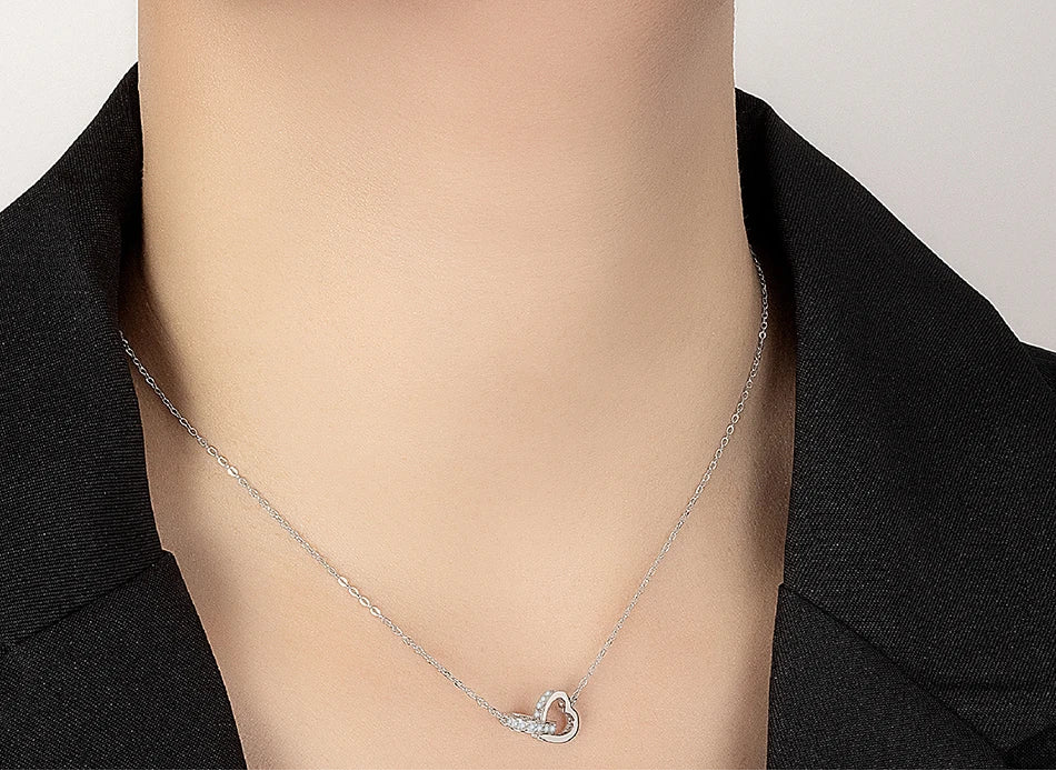 Silver Double Heart Design Necklace