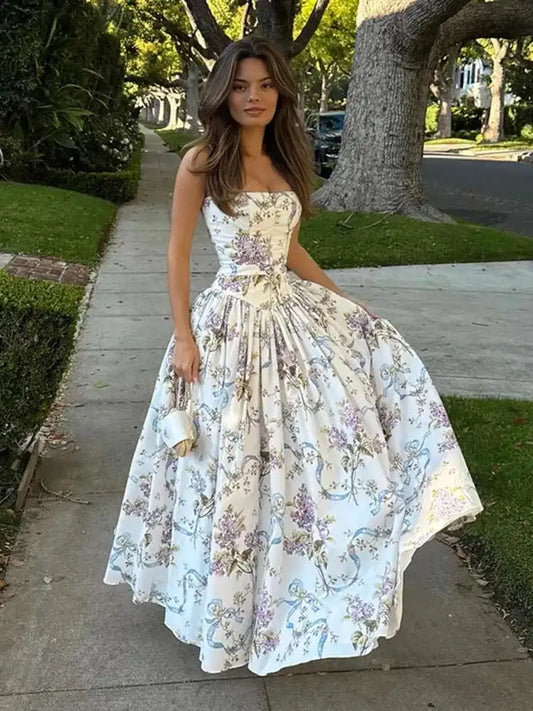 Floral Printed Sexy A-line Dress Women