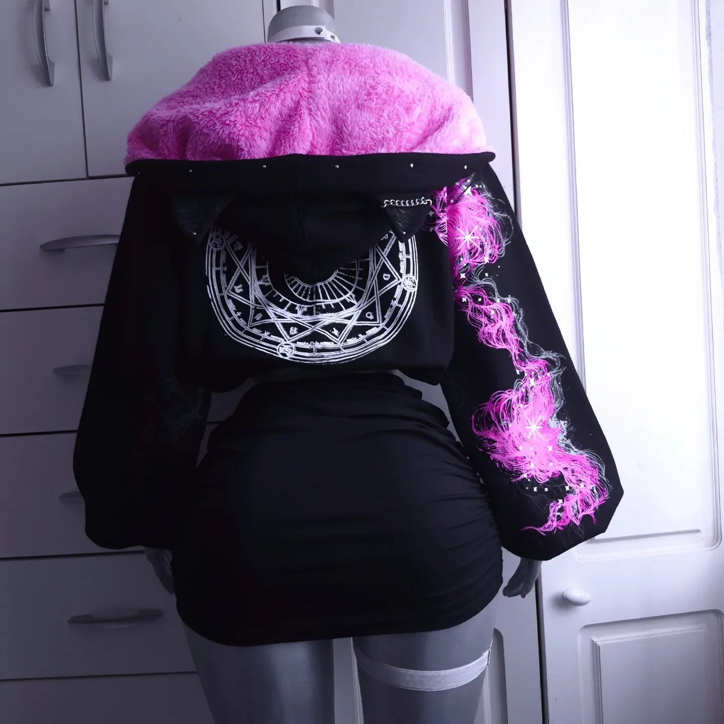 Lunar Nebula: Oversized Crop Zip-Up for Women