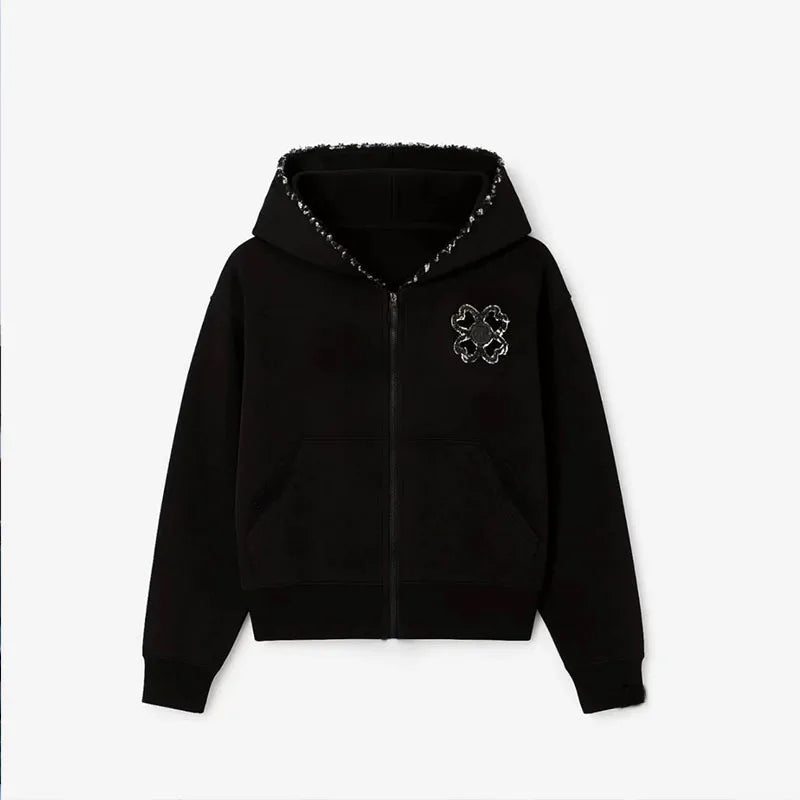 Olive Green Embroidered Zip Hoodie for Unisex