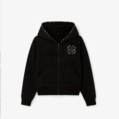 Olive Green Embroidered Zip Hoodie for Unisex