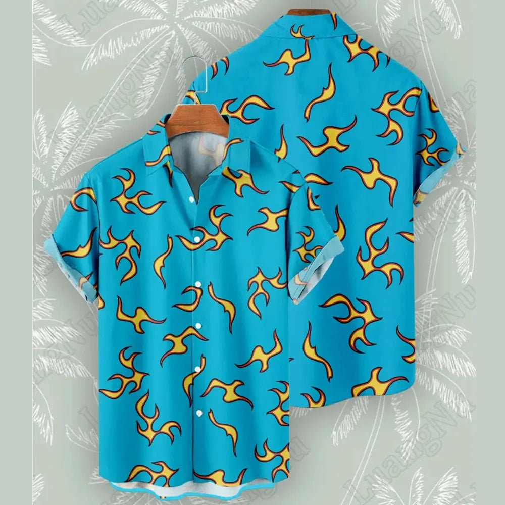 Golf Fire Flame Blue Hawaiian Shirt for Men's