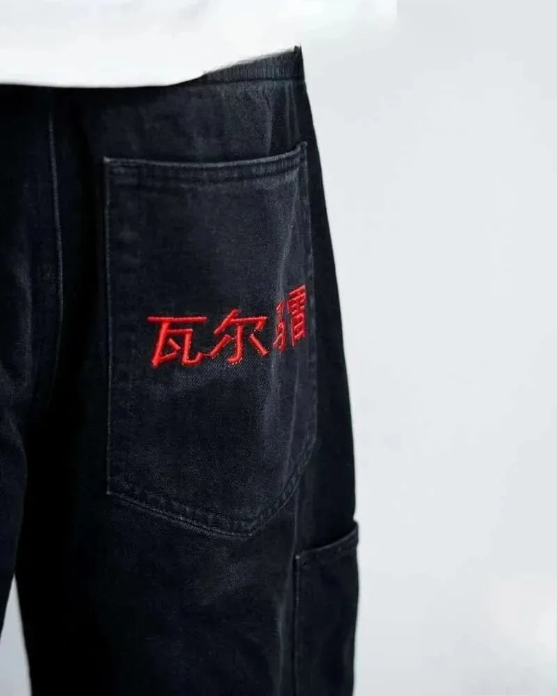 Graffiti Embroidery High Waist Men Jeans