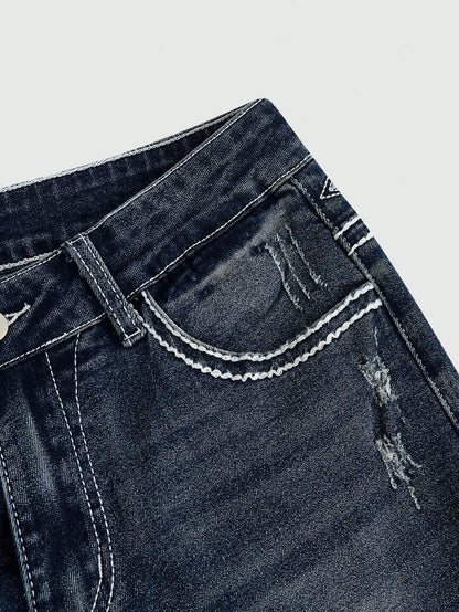 Retro Embroidered Cross Wing Flare Jeans for Women