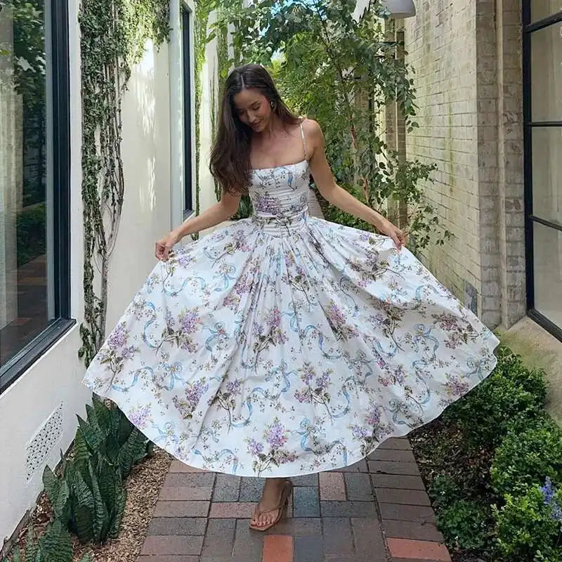 Floral Printed Sexy A-line Dress Women