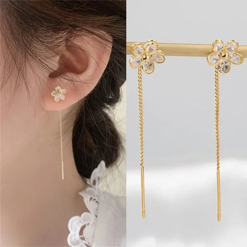 Rose Gold Color Zircon Crystal Threader Earing
