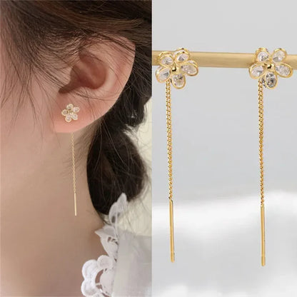 Rose Gold Color Zircon Crystal Threader Earing