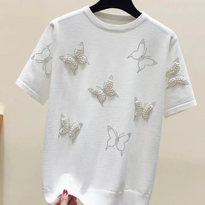 Chic Bow Knot Embroidered Flares T-shirt for Women
