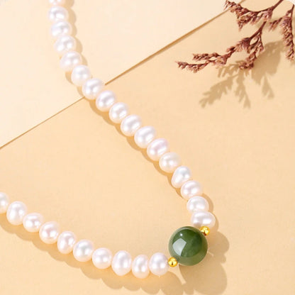Pearl Chain Choker Green Beads Freshwater Necklace