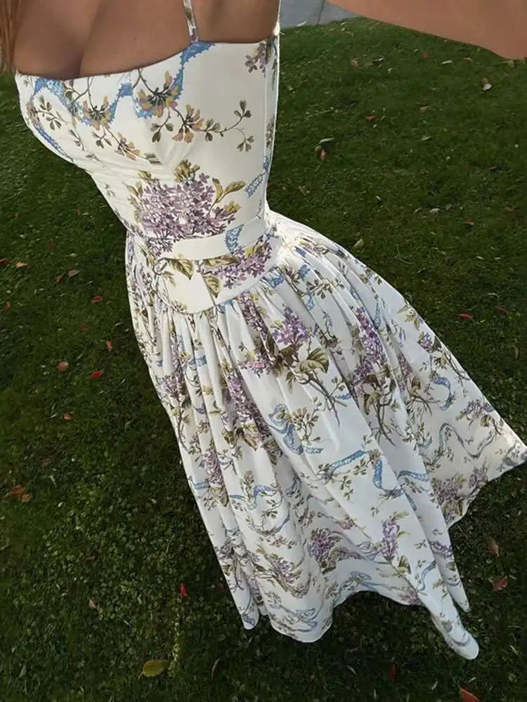 Floral Printed Sexy A-line Dress Women