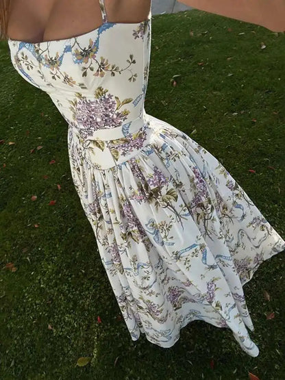 Floral Printed Sexy A-line Dress Women