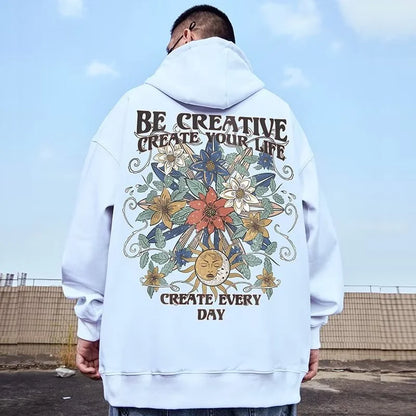 American Sun Moon Flower Print Oversized Hoodie Unisex