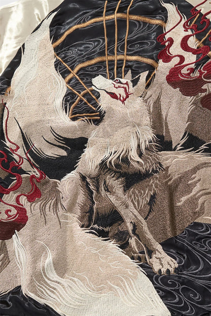 Nine Tailed Fox and Flame Embroidered Jacket Unisex