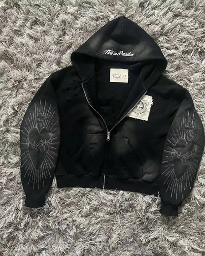 Oversized Pattern Printed Zipper Hooded for Men