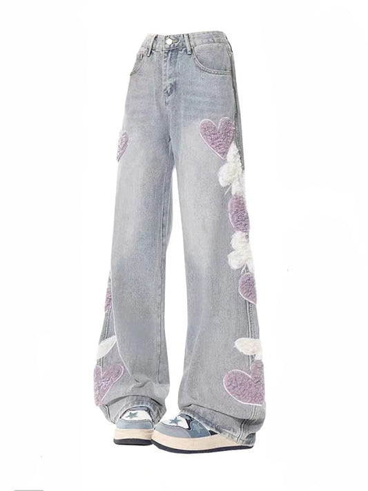Heart Vintage Aesthetic Baggy Denim for Women