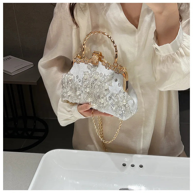 Flowers Diamond Top Handle Bag