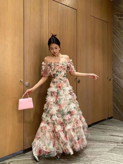 Runway Summer Holiday Floral Long Prom Dress For Women