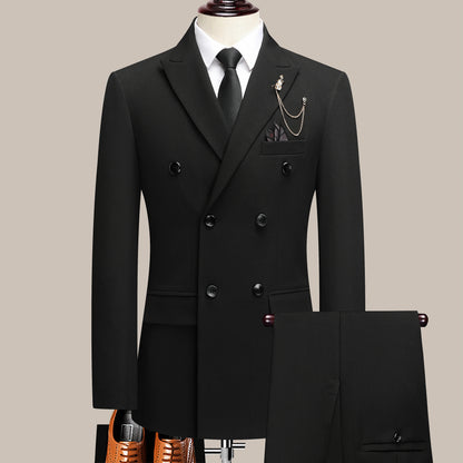 Men's Solid Color Suit Two-Piece Set With Lapel Collar