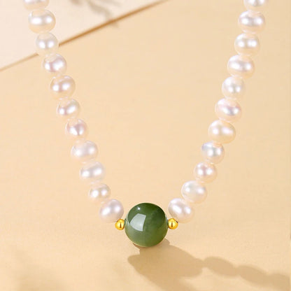 Pearl Chain Choker Green Beads Freshwater Necklace