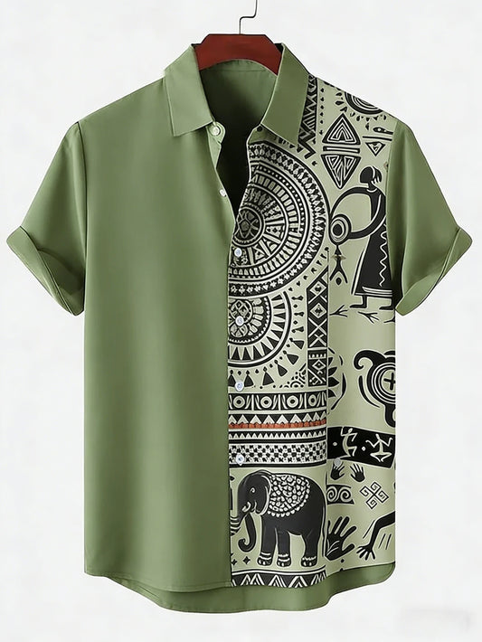Hawaiian Tropical Linen Ethnic Tribal Shirt For Men's
