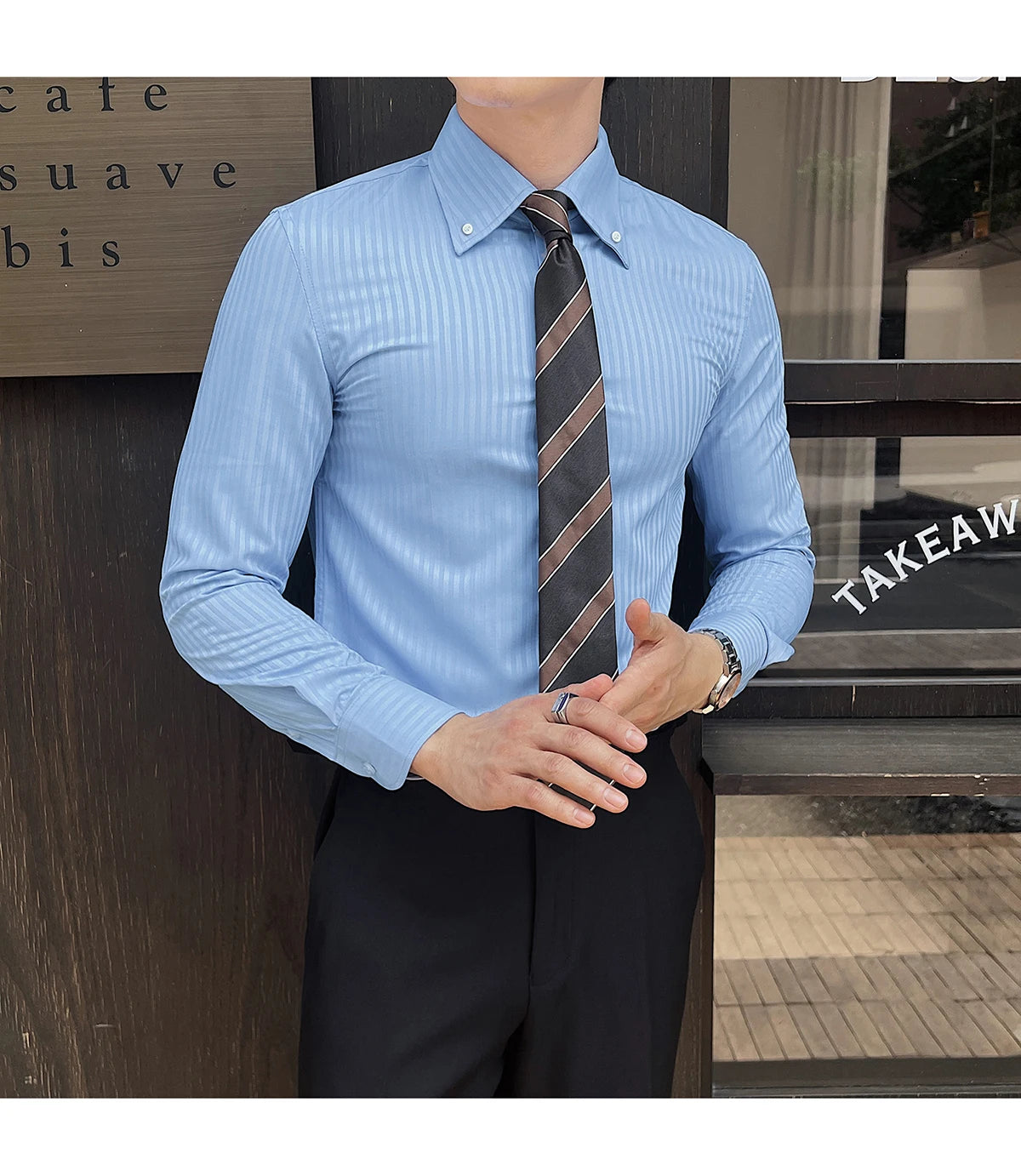 Dark striped slim-fit shirt