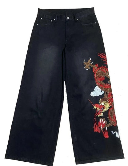 Graffiti Embroidery High Waist Men Jeans