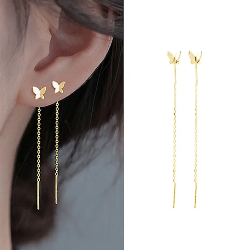 Rose Gold Color Zircon Crystal Threader Earing