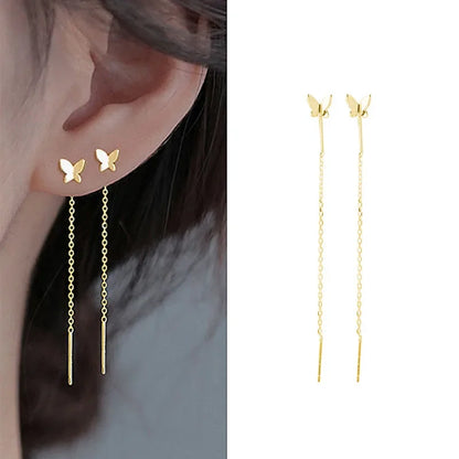 Rose Gold Color Zircon Crystal Threader Earing