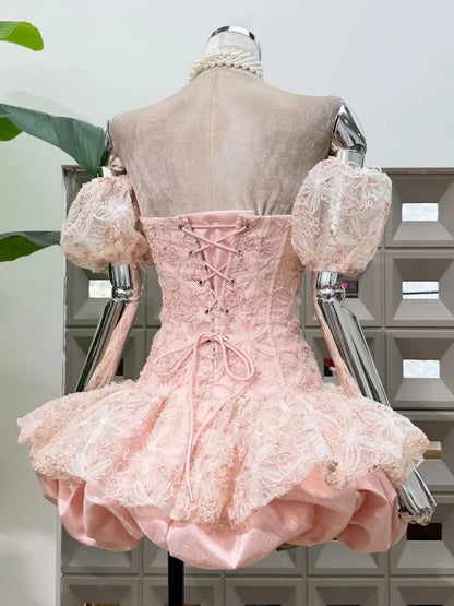 Corset Ball Gown Elegant Lace Peplum Strapless Dress