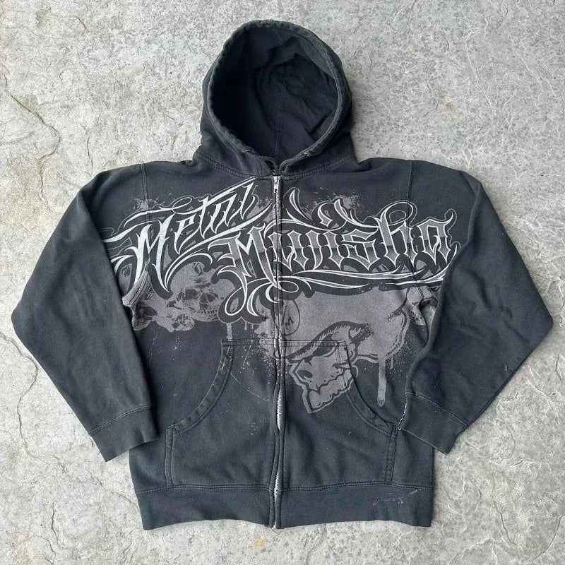 Oversized Pattern Printed Zipper Hooded for Men