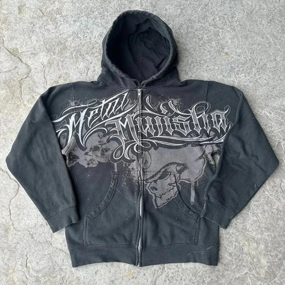 Oversized Pattern Printed Zipper Hooded for Men