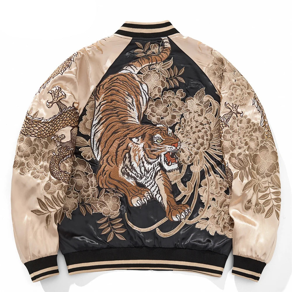 Dragon Tiger Embroidery Bomber Jacket - Men's