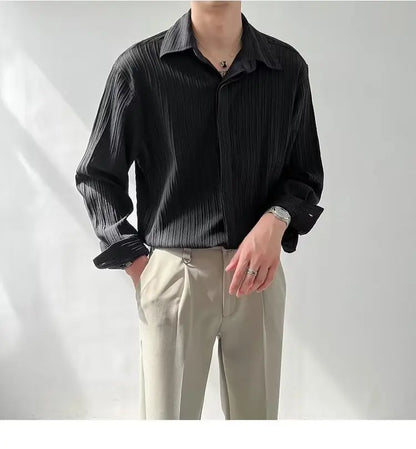 Black Apricot White Long-sleeved Shirt for Men