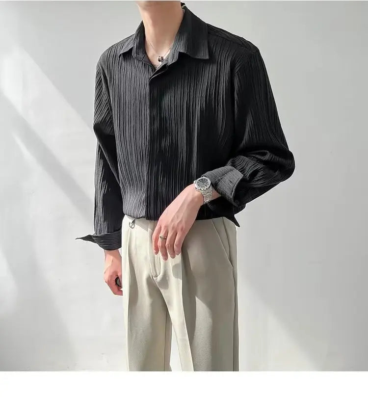 Black Apricot White Long-sleeved Shirt for Men