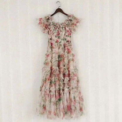 Runway Summer Holiday Floral Long Prom Dress For Women