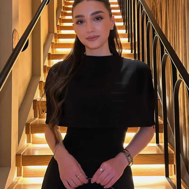 Capelet Shiny Tweed Shoulder Top