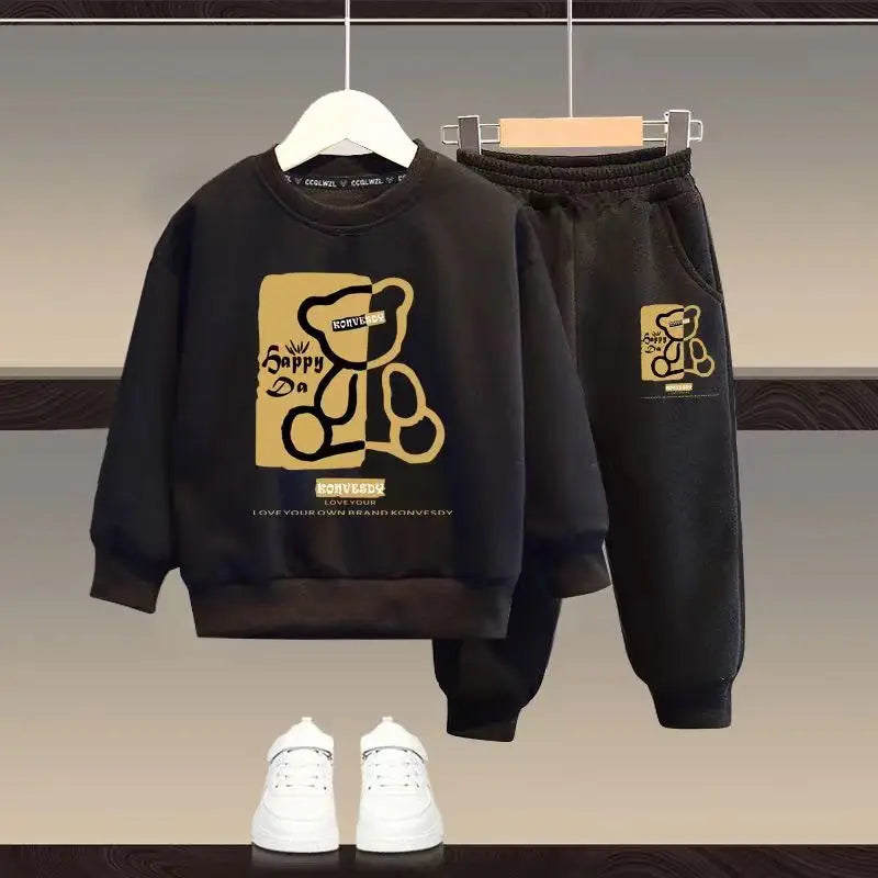 Cartoon Bear Printed Sweatshirt Pullover And Pants 2pcs Suit