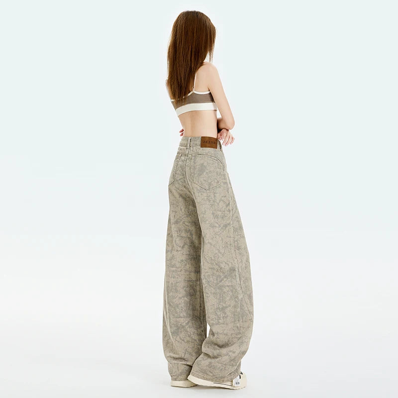 Vintage Inspired Wide Bottom Artistic Print Distinctive Denim
