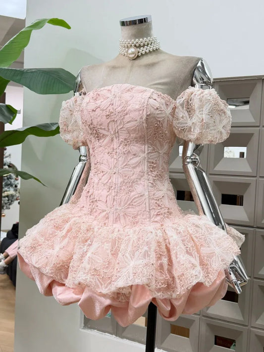 Corset Ball Gown Elegant Lace Peplum Strapless Dress