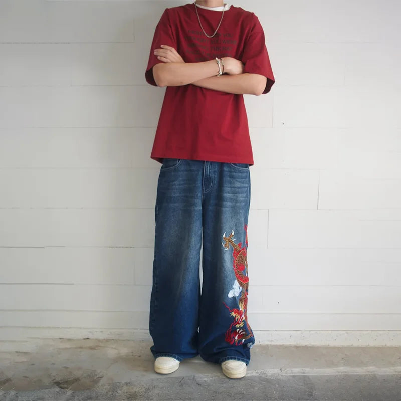 Graffiti Embroidery High Waist Men Jeans