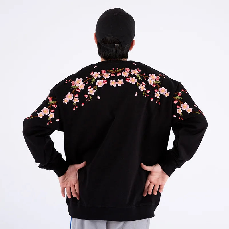 Vintage Flower Embroidery Sweatshirt Hoodies men