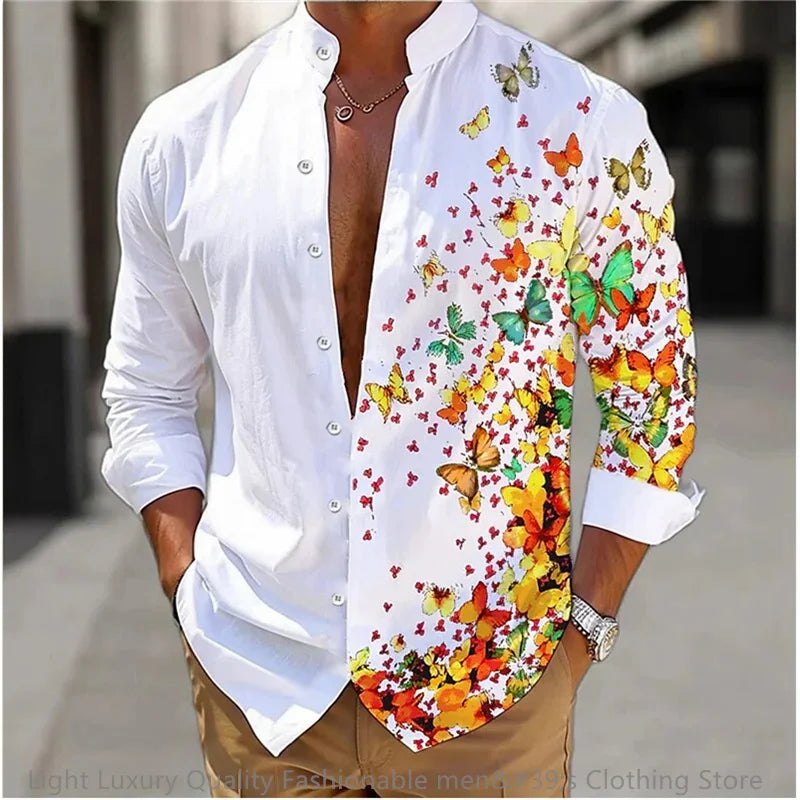 Flower pattern long-sleeved Shirt for Men